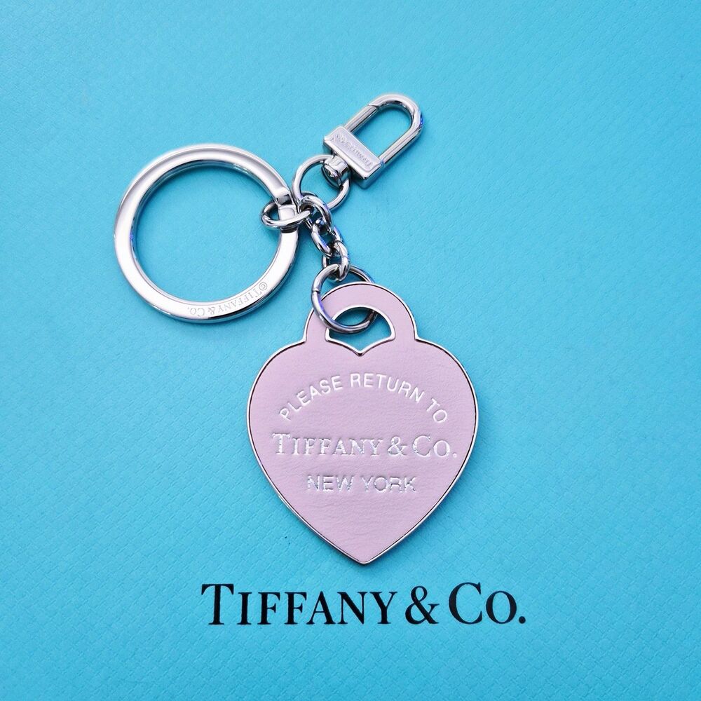 RARE Tiffany & Co. Return To Tiffany® Pink Leather Inlaid Heart Keychain Charm